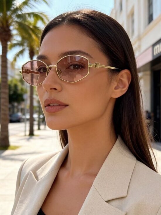 Miu Miu Accessories - Miu Miu Cat-Eye Sunglasses with Gold Frames and Pink Lenses